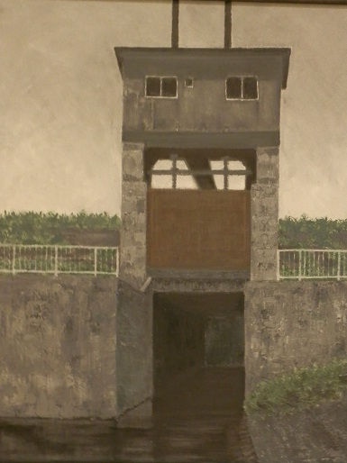 油絵 水門